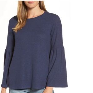 GIBSON Swing bell sleeves cozy fleece blue top size small